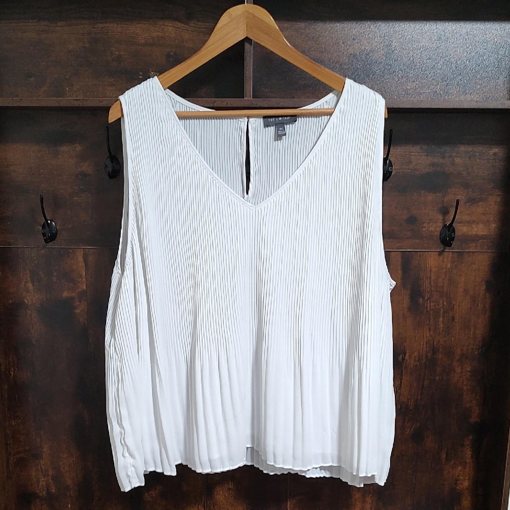 The Limited White V-Neck Pleated Blouse